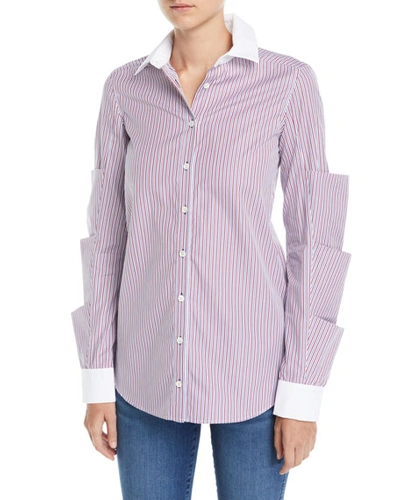 Monographie Striped Tiered-sleeve Button-front Poplin Top