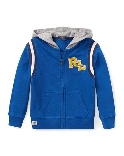 Ralph Lauren Hooded Logo Zip-up Jacket In Blue
