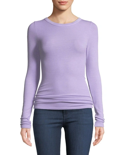Enza Costa Ribbed Fitted Long-sleeve Crewneck Sweater In Purple