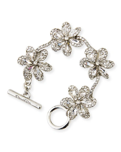 Oscar De La Renta Crystal Delicate Flower Bracelet In Silver