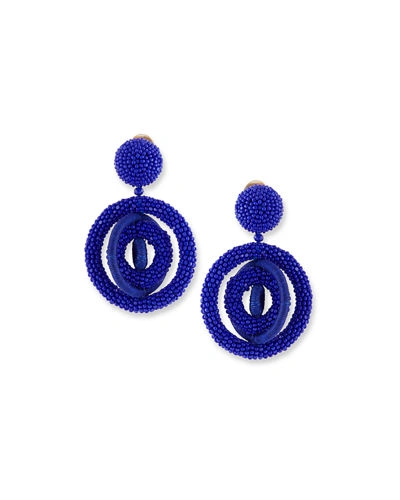 Oscar De La Renta Triple Beaded Clip-on Hoop Earrings In Blue