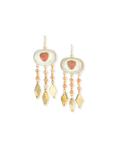 Ashley Pittman Horn & Bronze Dangle Earrings With Rose Quartz & Pink Sandstone In Neutral Pattern