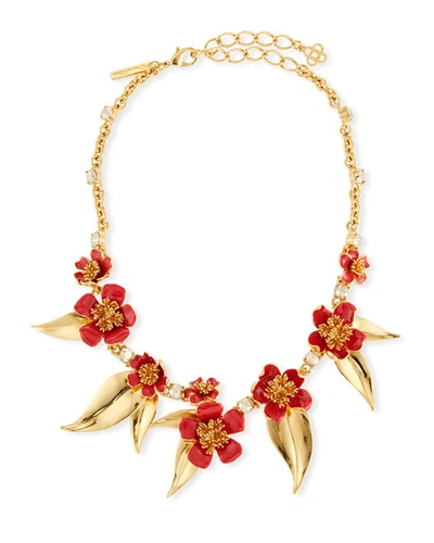 Oscar De La Renta Delicate Flowers Collar Necklace In Red