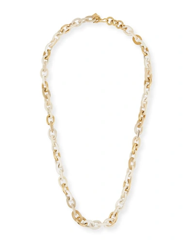 Ashley Pittman Meli Light Horn & Bronze Link Necklace, 32"l In White