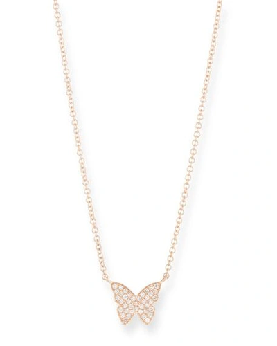 Ef Collection 14k Rose Gold Diamond Butterfly Necklace