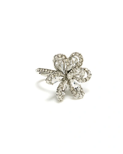 Oscar De La Renta Delicate Flower Ring W/ Crystals In Silver