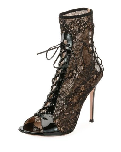 Gianvito Rossi Floral-lace Peep-toe Booties In Black