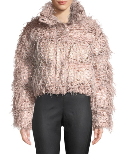 Anais Jourden Kira Confetti Cropped Puffer Jacket In Pink