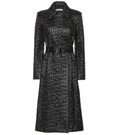 Givenchy Double-breasted Croc-effect Shell Trench Coat In Black