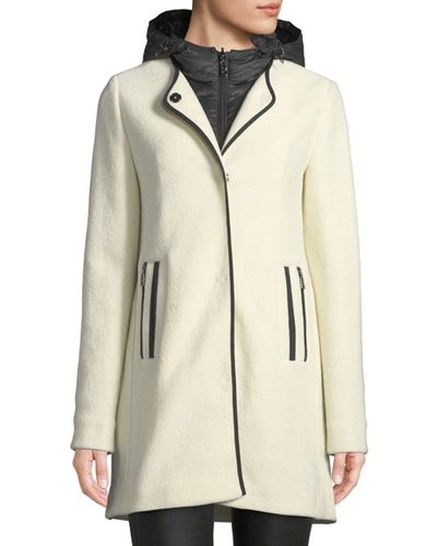 Bogner Susana Two-piece Coat W/ Hood & Wool Overlay In Off White