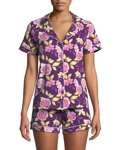 Bedhead Garden Of Romance Knit Shortie Pajama Set In Purple Pattern