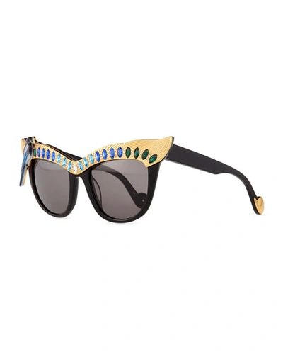Anna-karin Karlsson Magpie Cat-eye Sunglasses, Golden/blue