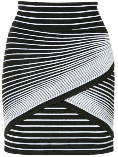 Balmain Wrap-style Striped-knit Mini Skirt In White,black