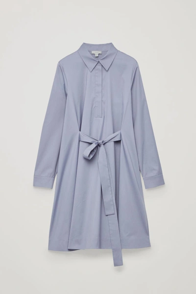 Cos Shirt Dress With Front Tie In Blue