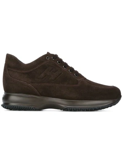 Hogan Men's Shoes Suede Trainers Sneakers Interactive In Brown
