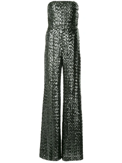 Alexis Carleen Sequin Strapless Wide-leg Jumpsuit In Silver