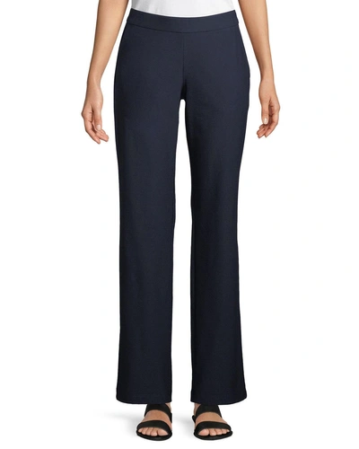 Eileen Fisher Washable Stretch-crepe Straight-leg Pants With Pocket, Plus Size In Midnight