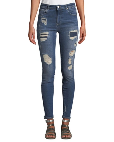 Acynetic Quincy Mica Distressed Skinny Ankle Jeans In Medium Blue