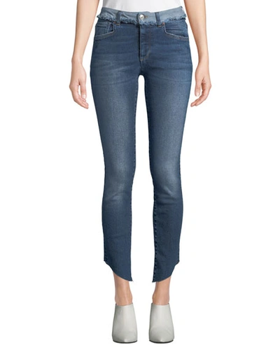 Acynetic Loren Dilone Skinny Cropped Asymmetric Jeans In Medium Blue