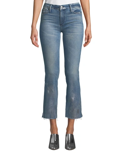 Black Orchid Bardot Mid-rise Frayed Jeans W/ Foil Details In Medium Blue