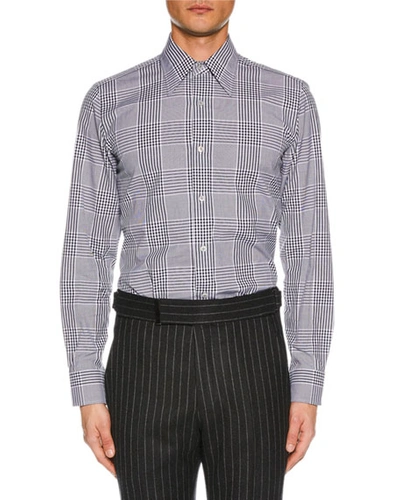 Tom Ford Men's Prince Of Wales Plaid Dress Shirt In Black