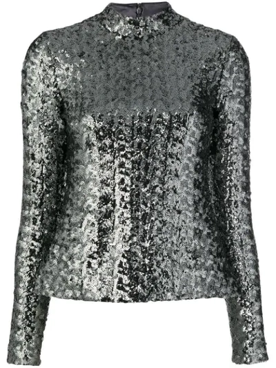 Alexis Celeste Sequin Turtleneck Long-sleeve Top In Silver