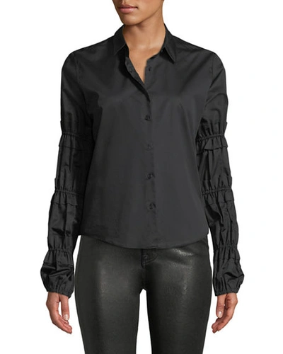 Alexis Andriel Button-front Ruffle Cotton Shirt In Black