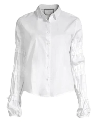 Alexis Andriel Button-front Ruffle Cotton Shirt In White