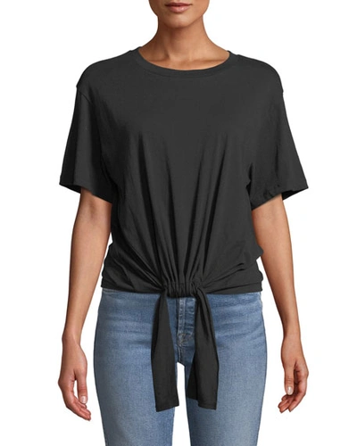 7 For All Mankind Tunnel-front Crewneck Cotton Tee In Black