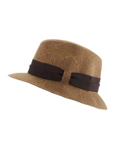 Etro Men's Paisley-print Wool Fedora Hat In Brown