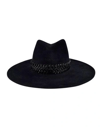 Gigi Burris Jeanne Felt Panama Hat W/ Racello Braid Band In Black