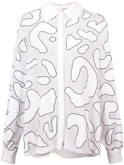 Carolina Herrera Graphic Print Sheer Blouse - White