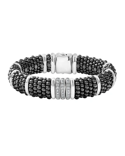 Lagos Sterling Silver Black Caviar Pave Diamond & Black Ceramic Statement Bracelet In White/black