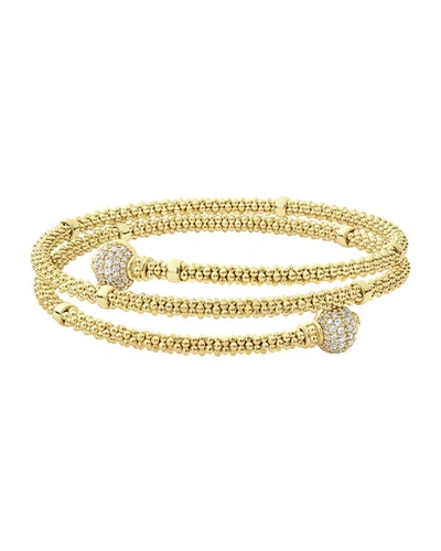 Lagos 18k Yellow Gold Caviar Pave Diamond End Cap Coil Bracelet In White/gold