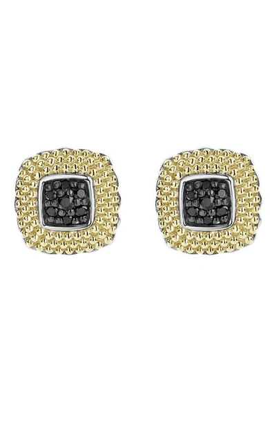 Lagos 18k Yellow Gold & Sterling Silver Diamond Lux Black Diamond Square Earrings In Silver/ Gold/ Black Diamond