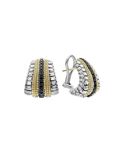 Lagos 18k Yellow Gold & Sterling Silver Diamond Lux Black Diamond Omega Clip Earrings In Jet