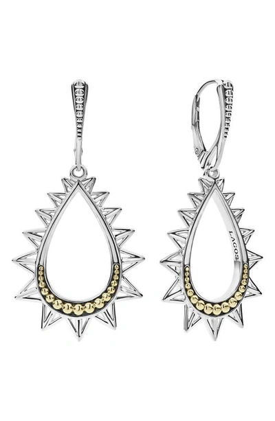 Lagos 18k Yellow Gold & Sterling Silver Ksl Spiked Pyramid Pear Shaped Drop Earrings In Gold/silver