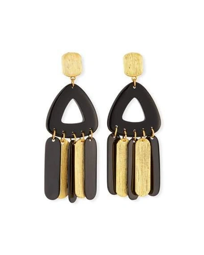 Nest Jewelry Horn & Brushed Golden Metal Dangle Earrings In Black