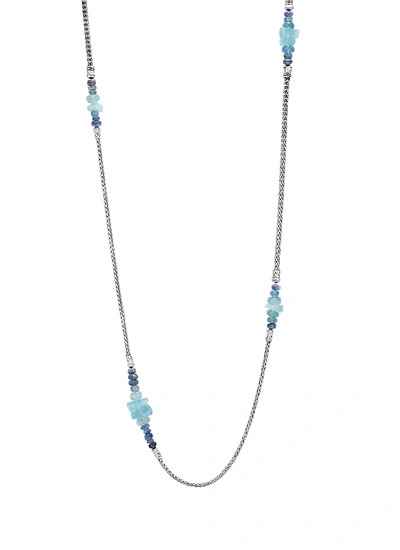 John Hardy Sterling Silver Classic Chain Station Necklace With Aquamarine & Kyanite, 36 In Blue/silver
