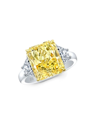 Rahaminov Diamonds Yellow Radiant-cut Three-stone Diamond Ring In Platinum & 18k Gold