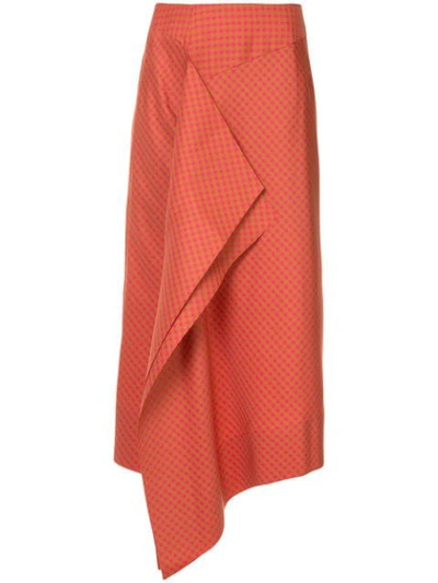 Irene Gingham-print Asymmetric Skirt In Multicolour