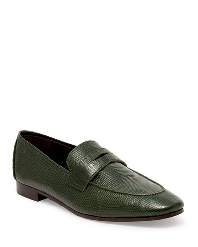 Bougeotte Flaneur Shiny Lizard Penny Loafers In Green