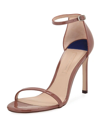 Stuart Weitzman Nudistsong Patent Strappy Sandals In Rose Clay