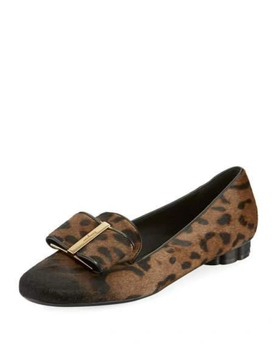 Ferragamo Leopard-print Fur Bow Loafers In Leopardo