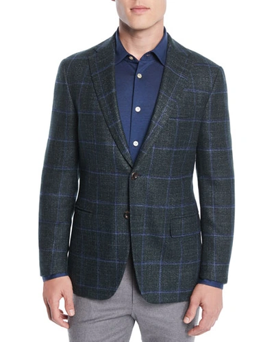 Oxxford Men's Windowpane Two-button Jacket In Green