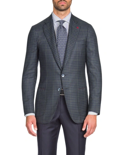 Isaia Men's Two-tone Check Two-button Blazer Jacket In Green