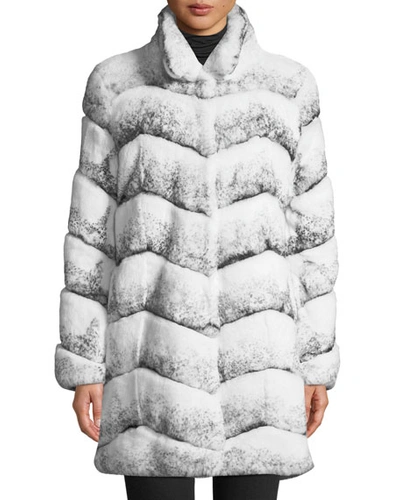 Belle Fare Oversized Chevron Fur Coat In White