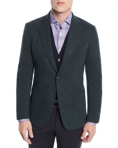 Isaia Men's Wool-nylon Knit Blazer In Green