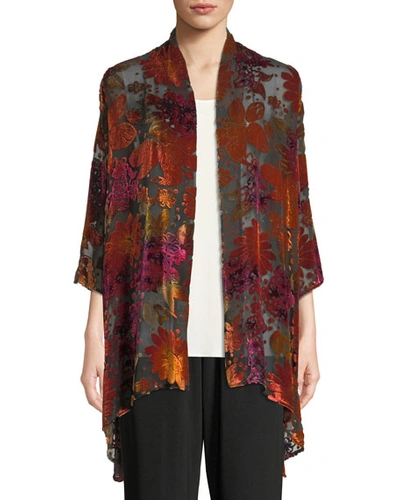 Caroline Rose Plus Size Evening Bouquet Velvet Burnout Cardigan In Multi/black