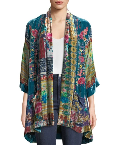 Johnny Was Plus Size Biza Printed Velvet Kimono Jacket In Multi